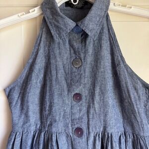 Alyn Paige New York‎ Blue Cotton Halter Dress Button Front Sleeveless 3-4